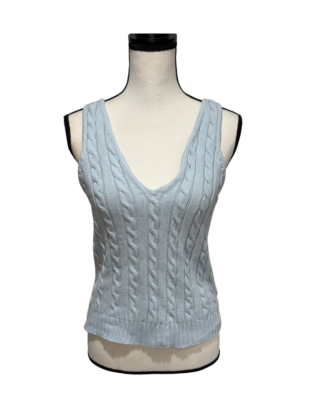 Vintage Ralph Lauren Light Blue Cable-Knit Sweater Tank Crisscross Straps Size M